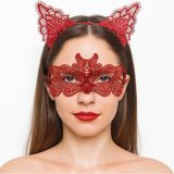 SHC4200 Mey Ithalat® Ateş Kırmızısı Dantel Taç Maske Seti 10 No - Maskeli Balo &amp; Özel Gün Seti - Seçenek