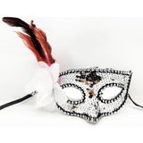 SHC4200 Mey Ithalat® Gümüş Renk Yandan Tüylü Güllü Gümüş Taşlı Pullu Maske 20X22 cm - Seçenek