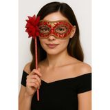 SHC4200 Mey Ithalat® Lüks Taşlı Saplı Maskeli Balo Maskesi Kırmızı Renk 35 cm