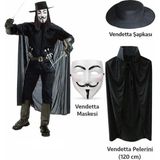 SHC4200 Vendetta Kostüm Seti – Şapka Maske Pelerin (120 Cm)