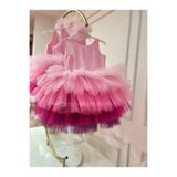 SHClothing accessories Kız Çocuk Pembe Renkli Tasarım Arkası İpli Doğum Günü Düğün Parti Elbisesi