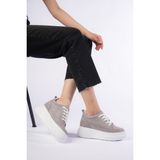 She Boy Uzatan Kadın Gizli Topuklu Gri Spor Ayakkabı Sneaker