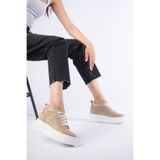 She BOY UZATAN KADIN İÇTEN GİZLİ TOPUKLU VİZON BEJ SPOR AYAKKABI SNEAKER