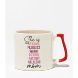 She Is Strong Fearless Mom No:2 Baskılı Anneler Günü Hediyelik Kırmızı Kulplu Modern Seramik Kupa