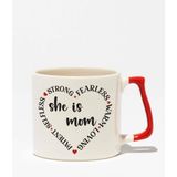 She Is Strong Patient Mom Baskılı Anneler Günü Hediyelik Kırmızı Kulplu Modern Seramik Kupa