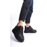 She Kadın Siyah Sneaker Spor Ayakkabı Suni Deri Düz Taban ile Şık ve Rahat Tasarım - 00-Siyah