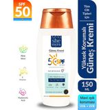 She Myra Sun Güneş Kremi Yüksek Korumalı SPF 50+ 150 ml Aydınlatıcıı Aloe Vera + E Vitamini