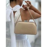 She Poly Kadın Rugan Ten Abiye Clutch Portföy Zincir Askılı El Düğün Nişan Gece Omuz Çantası