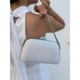 She Poly Kadın Saten Gümüş Abiye Clutch Portföy Zincir Askılı El Düğün Nişan Gece Omuz Çantası