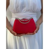 She Poly Kadın Saten Kırmızı Abiye Clutch Portföy Zincir Askılı El Düğün Nişan Gece Omuz Çantası