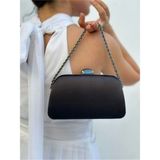 She Poly Kadın Saten Siyah Abiye Clutch Portföy Zincir Askılı El Düğün Nişan Gece Omuz Çantası