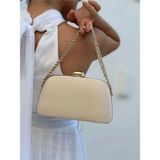 She Poly Kadın Saten Ten Abiye Clutch Portföy Zincir Askılı El Düğün Nişan Gece Omuz Çantası