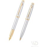 Sheaffer - WizDesign 100 Serisi Dolmakalem + Tükenmezkalem Parlak Krom Altın Set ( İsme Özel Seçeneği - Hediyelik )