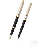 Sheaffer - WizDesign Sagarıs Dolmakalem + Tükenmezkalem Parlak Siyah/krom Altın Set ( İsme Özel Seçeneği - Hediyelik )