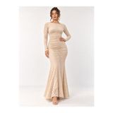 SHEBARA BEJ ESNEK FULL ASTARLI İÇ GÖSTERMEZ MAXİ ELBİSE