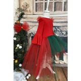 Shecco Babba Kız Çocuk Asimetrik Kırmızı Yeşil Tütü Noel Parti Doğum Günü Elbisesi, Bandana - 10 Yaş - Kırmızı - Yeşil