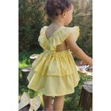 Shecco Babba Kız Çocuk Pötikare Fırfırlı Sarı Elbise Bandana Takım - 05S-Sarı - 2 Yaş