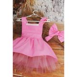 Shecco Babba Pembe Puantiyeli Kız Çocuk Tütü Elbise Bandana Takım 1-8 Yaş