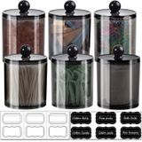 SheeChung 6'lı Paket 12 oz. Qtip Dispenser Eczacı Kavanozları Etiketli Banyo - Tutucu Saklama Kabı Şeffaf Plastik Akrilik Kavanoz Top, Pamuklu Çubuk, Pamuklu Yuvarlaklar, Diş İpi Seçimleri, Saç Klipsleri