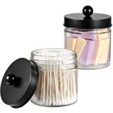 SheeChung Banyo Vanity Cam Saklama Düzenleyici Kutu Kutu Pamuklu Çubuklar, Yuvarlaklar, Toplar, Parçalar, Makyaj Süngerleri, Diş İpleri, Banyo Tuzları için - 2'li Paket, Şeffaf (Siyah)