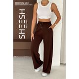 SHEESH APPAREL Yumuşak Dokulu Geniş Paçalı Premium Modal Kahverengi Palazzo Pantolon Eşofman Altı