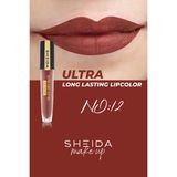 Sheida Long Lasting Uzun Süre Kalıcı Mat Likit Ruj - Yoğun Pigment & E Vitaminli Formül No:12