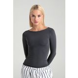 SHEISMONO Cotton Kayık Yaka Bluz Füme