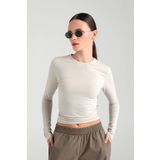 SHEISMONO Cotton Yuvarlak Yaka Bluz Bej