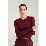 SHEISMONO Cotton Yuvarlak Yaka Bluz Bordo
