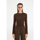 SHEISMONO Cotton Yuvarlak Yaka Bluz Kahverengi