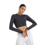 SHEISMONO Cotton Yuvarlak Yaka Kısa Bluz Füme (Füme/S)