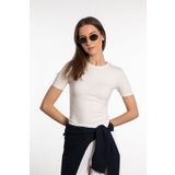 SHEISMONO Cotton Yuvarlak Yaka Kısa Kol Bluz Ekru
