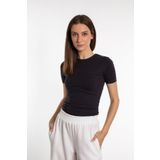 SHEISMONO Cotton Yuvarlak Yaka Kısa Kol Bluz Füme