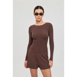 SHEISMONO Soft Rib Kayık Yaka Bluz Kahverengi