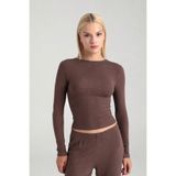 SHEISMONO Soft Rib Yuvarlak Yaka Bluz Kahverengi