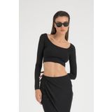 SHEISMONO Soft Touch Oval Yaka Kısa Bluz Siyah