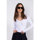 SHEISMONO Soft Touch V Yaka Bluz Beyaz (Beyaz/XS)