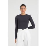 SHEISMONO Soft Touch Yuvarlak Yaka Bluz Füme