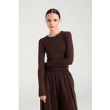 SHEISMONO Soft Touch Yuvarlak Yaka Bluz Kahverengi