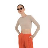 SHEISMONO Soft Touch Yuvarlak Yaka Kısa Bluz Bej (Bej/M)