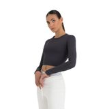 SHEISMONO Soft Touch Yuvarlak Yaka Kısa Bluz Füme (Füme/M)