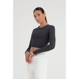 SHEISMONO Soft Touch Yuvarlak Yaka Kısa Bluz Füme (Füme/XL)