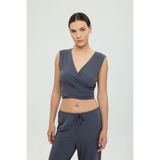 SHEISMONO Ultra Soft Bağlamalı Kolsuz Bluz Füme
