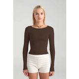 SHEISMONO Ultra Soft Kayık Yaka Bluz Kahverengi