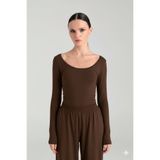 SHEISMONO Ultra Soft Oval Yaka Bluz Kahverengi