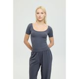 SHEISMONO Ultra Soft Oval Yaka Kısa Kol Bluz Füme
