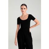 SHEISMONO Ultra Soft Oval Yaka Kısa Kol Bluz Siyah