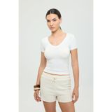 SHEISMONO Ultra Soft V Yaka Kısa Kol Bluz Ekru