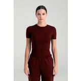 SHEISMONO Ultra Soft Yuvarlak Yaka Kısa Kol Bluz Bordo
