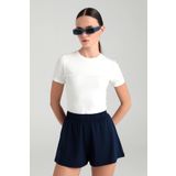 SHEISMONO Ultra Soft Yuvarlak Yaka Kısa Kol Bluz Ekru